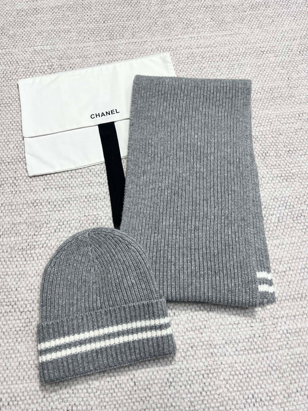 Chanel Women's Winter Graffiti Pattern Letter Print Solid Color Wool Hat Scarf Cap #73621