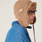 MiuMiu Camel Brown Wool Cashmere And Shearling Trapper Hat #335646