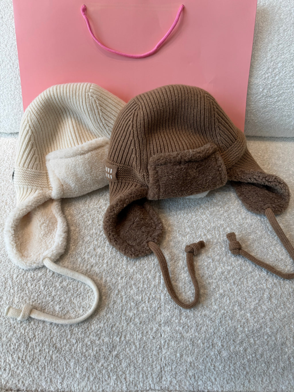 MiuMiu Camel Brown Wool Cashmere And Shearling Trapper Hat #335646