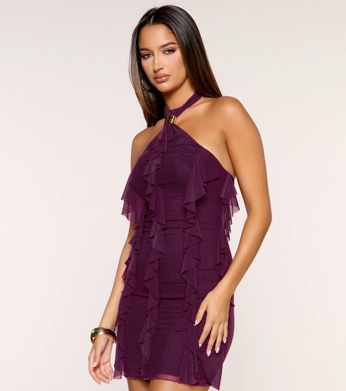 Flirt Factor Halter Ruffle Mini Dress
