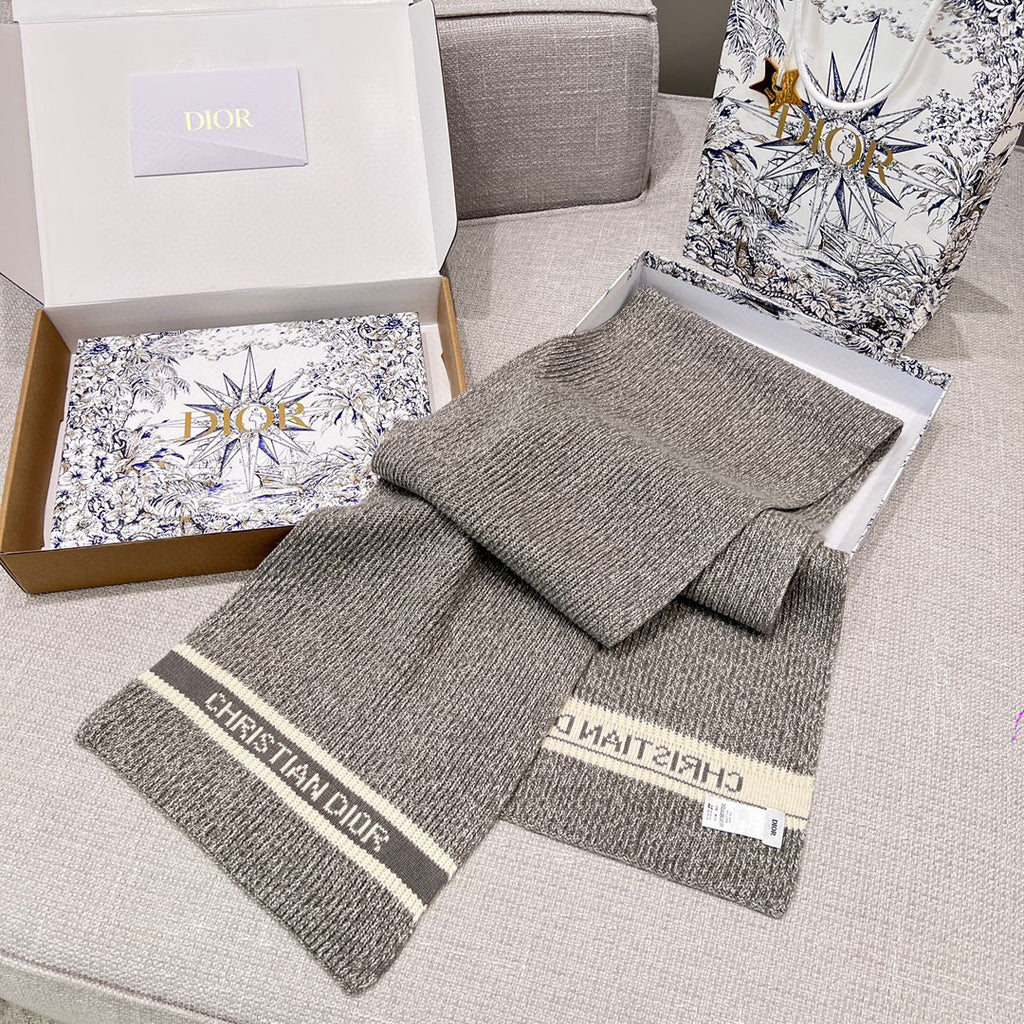 Dior WHITE Knitted Hat Scarf Two-Piece Set #21981