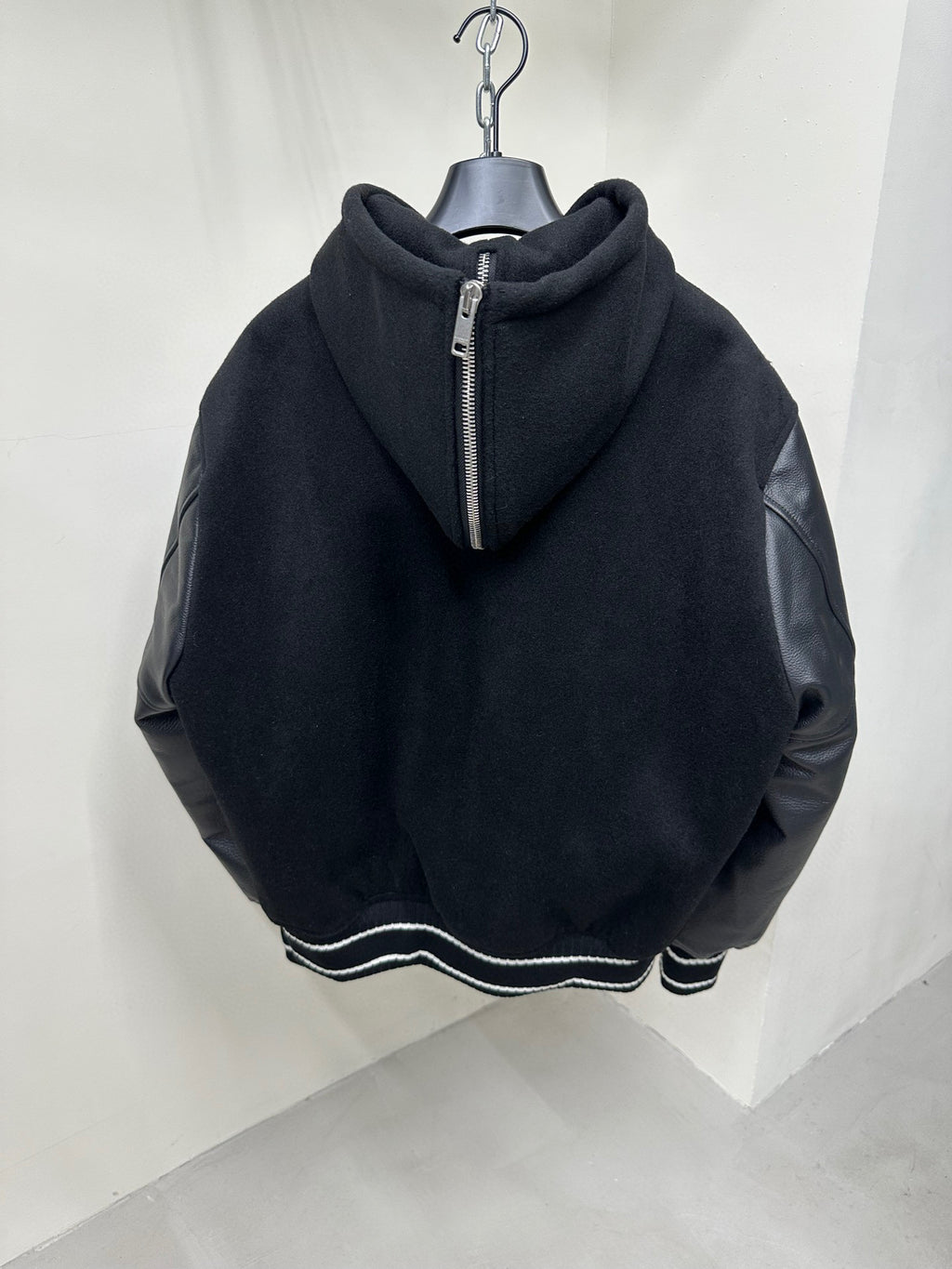 Givenchy Leather Wool Long Sleeve Hooded Zip Split Hat Jacket #1432