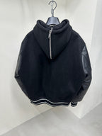Givenchy Leather Wool Long Sleeve Hooded Zip Split Hat Jacket #1432