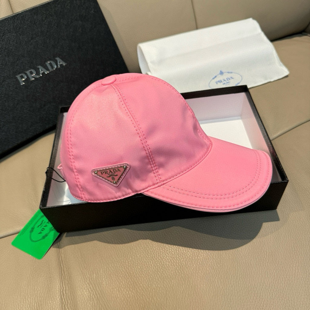 Prada Men's Metal Triangle Label Logo Solid Color Cowhide Baseball Cap Hat #75898