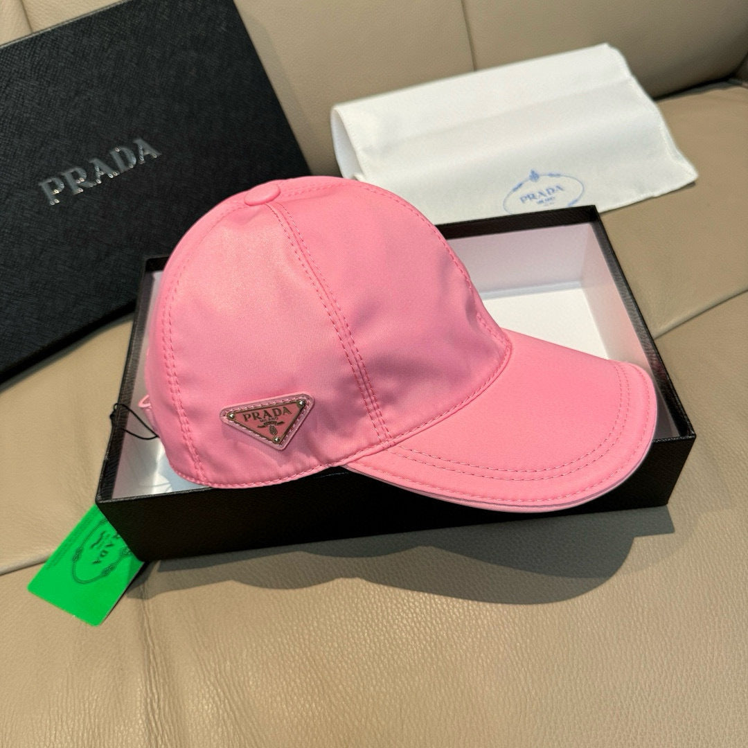 Prada Men's Metal Triangle Label Logo Solid Color Cowhide Baseball Cap Hat #75898