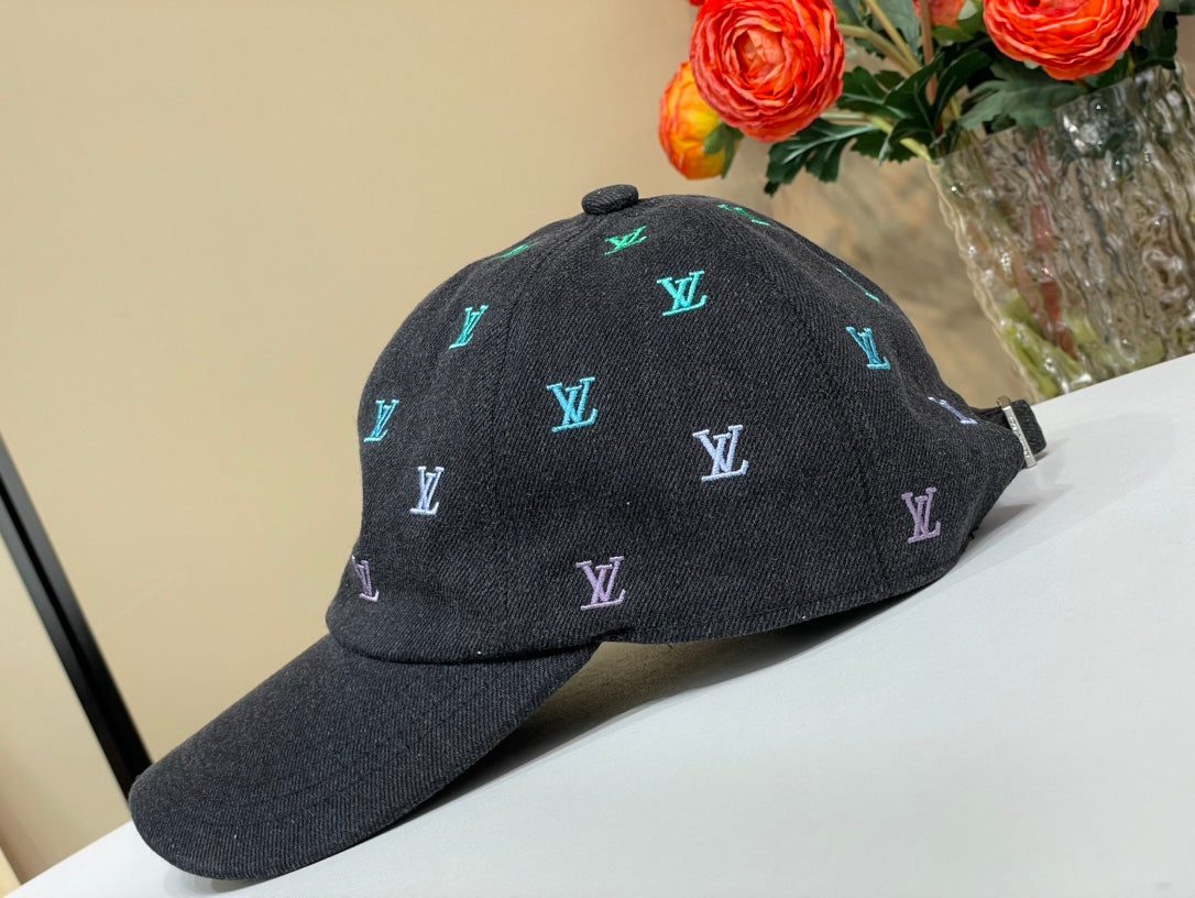 Louis Vuitton LV Blason Shading Denim Men's and Women's Colorful Embroidered Logo Printed Solid Color Cotton Baseball Cap Hat #77451