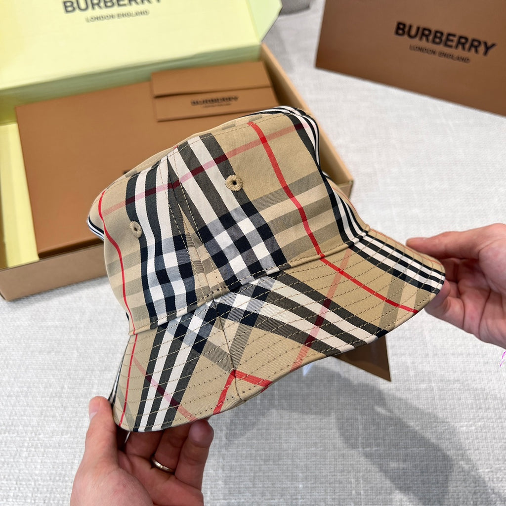 Burberry Men's And Women's Plaid Printed Cotton Fisherman's Hat Cap #77676