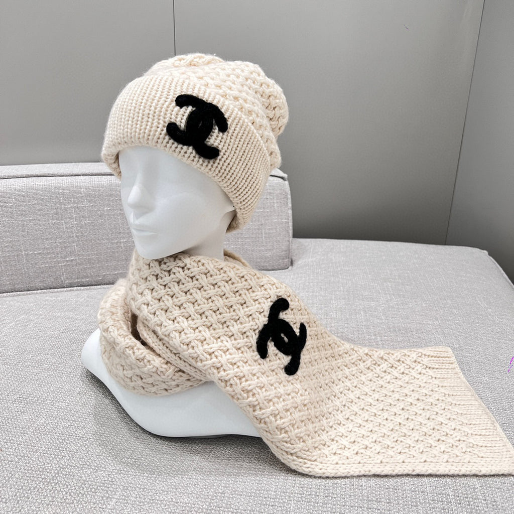 Chanel Knitted Cashmere Scarf Hat #96643