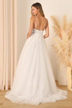 Height of Love White Embroidered Beaded Backless A-Line Gown