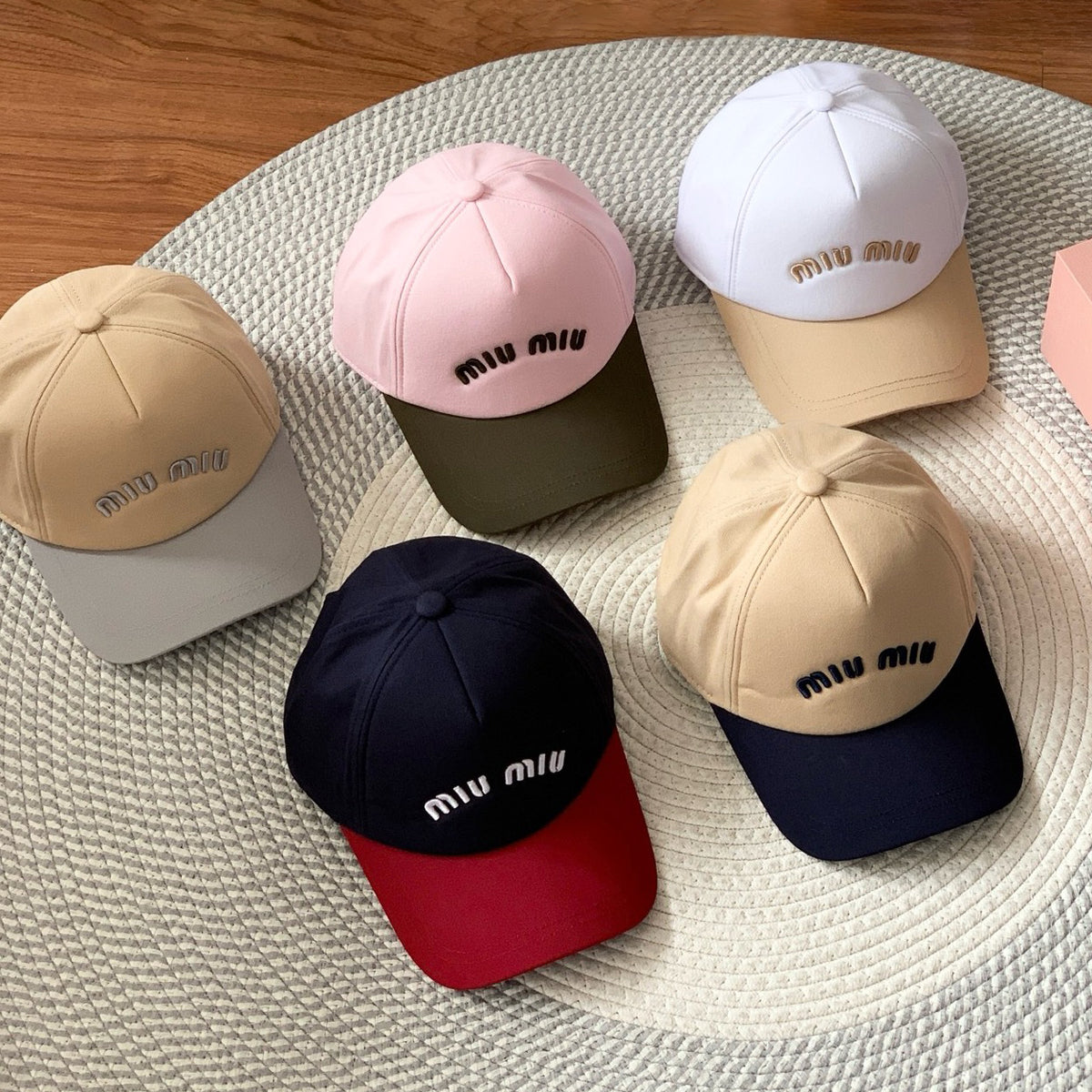 MiuMiu Men's and Women's Colorblocking Embroidered Lettered Duck Hat Cap #76282