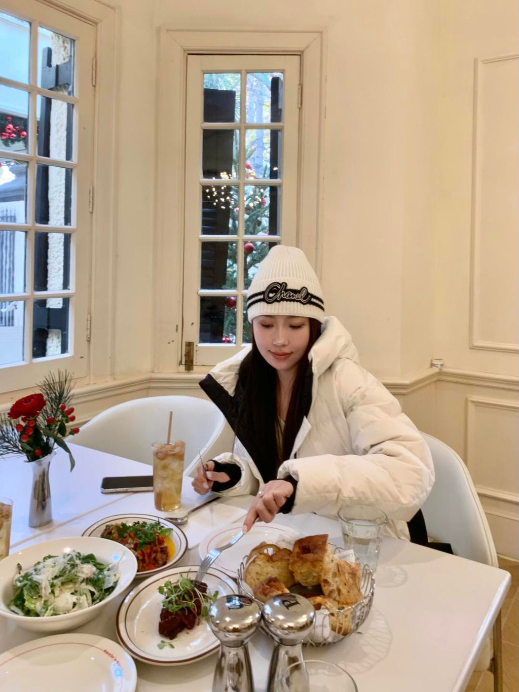 Chanel Women's Fall And Winter Black And White Gray Temperament Warm Winter Accessories Scarf Hat Gloves Fashion Trend Set #81628