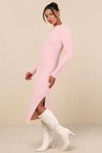 Irresistible Feelings Light Pink Fuzzy Knit Midi Sweater Dress