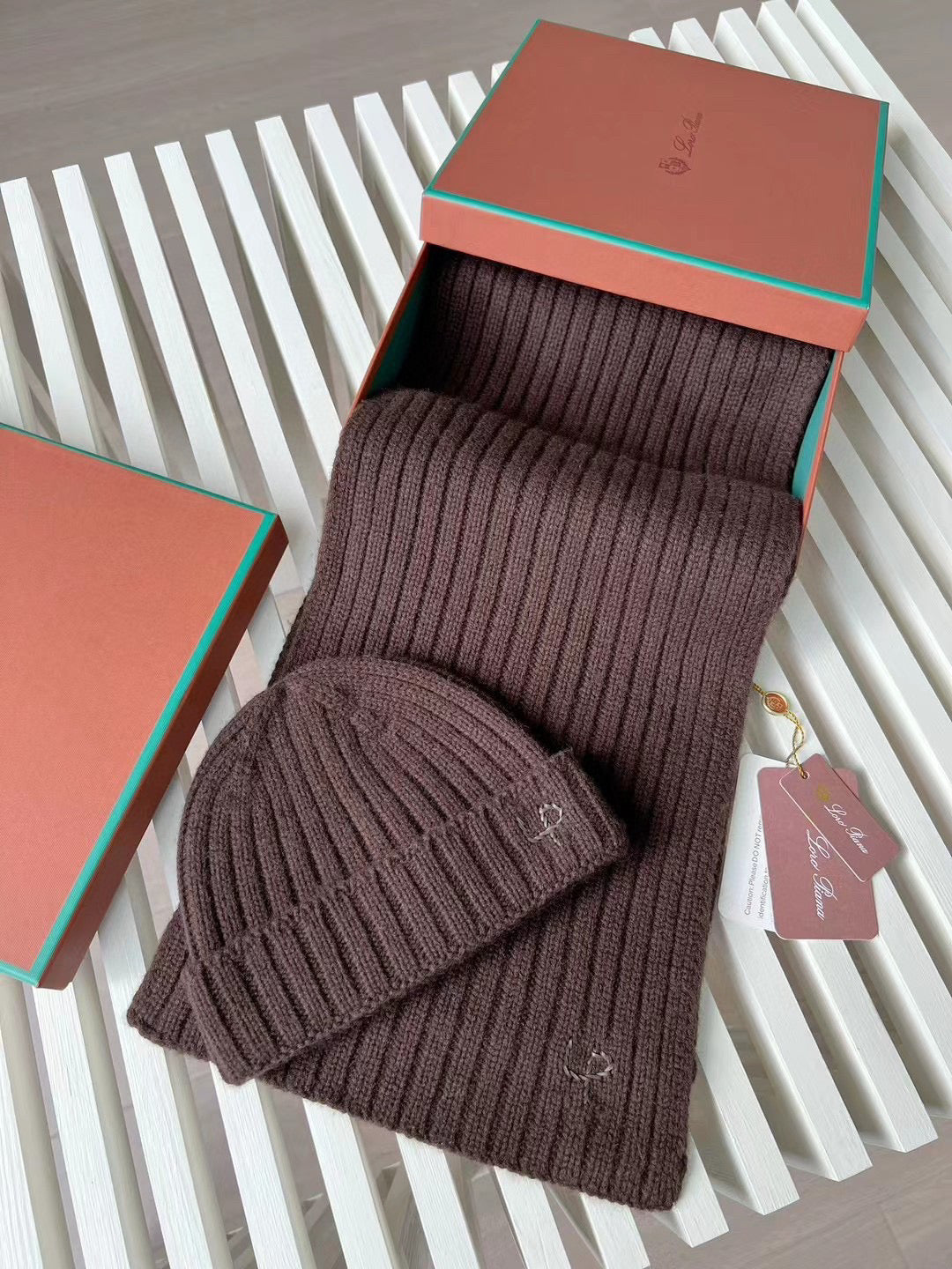 Loro Piana Cashmere Knit Hat Scarf Set #6664