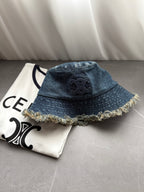 Chanel Women's Solid Colour Washed Denim Fringed Raw Edge Fisherman's Hat Cap #76781