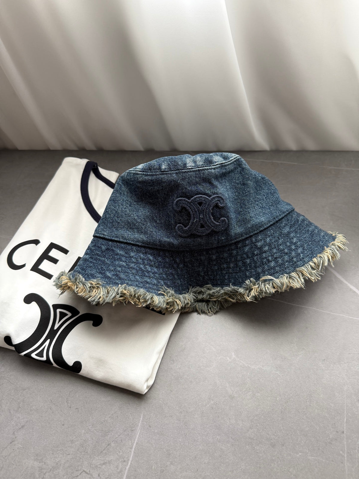 Chanel Women's Solid Colour Washed Denim Fringed Raw Edge Fisherman's Hat Cap #76781