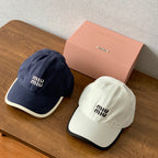 MiuMiu Men's and Women's Colorblocking Embroidered Lettered Duck Hat Cap #76438