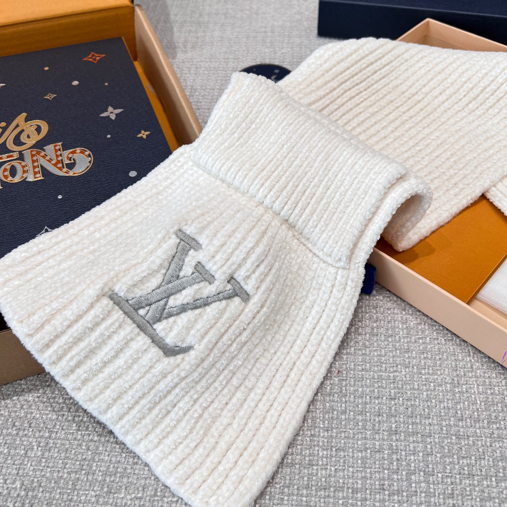 Louis Vuitton Men's and Women's Autumn and Winter Solid Color Embroidery Logo Printed Wool Knit Hat Cap Scarf #75639