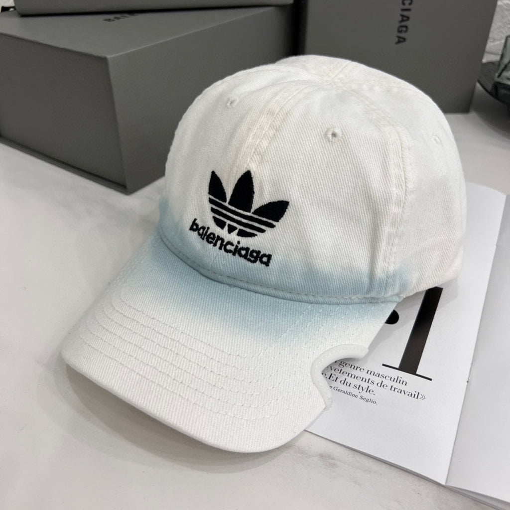 Balenciaga Adidas Cap In Blue Washed Embroidered Label Duck Hat #96243