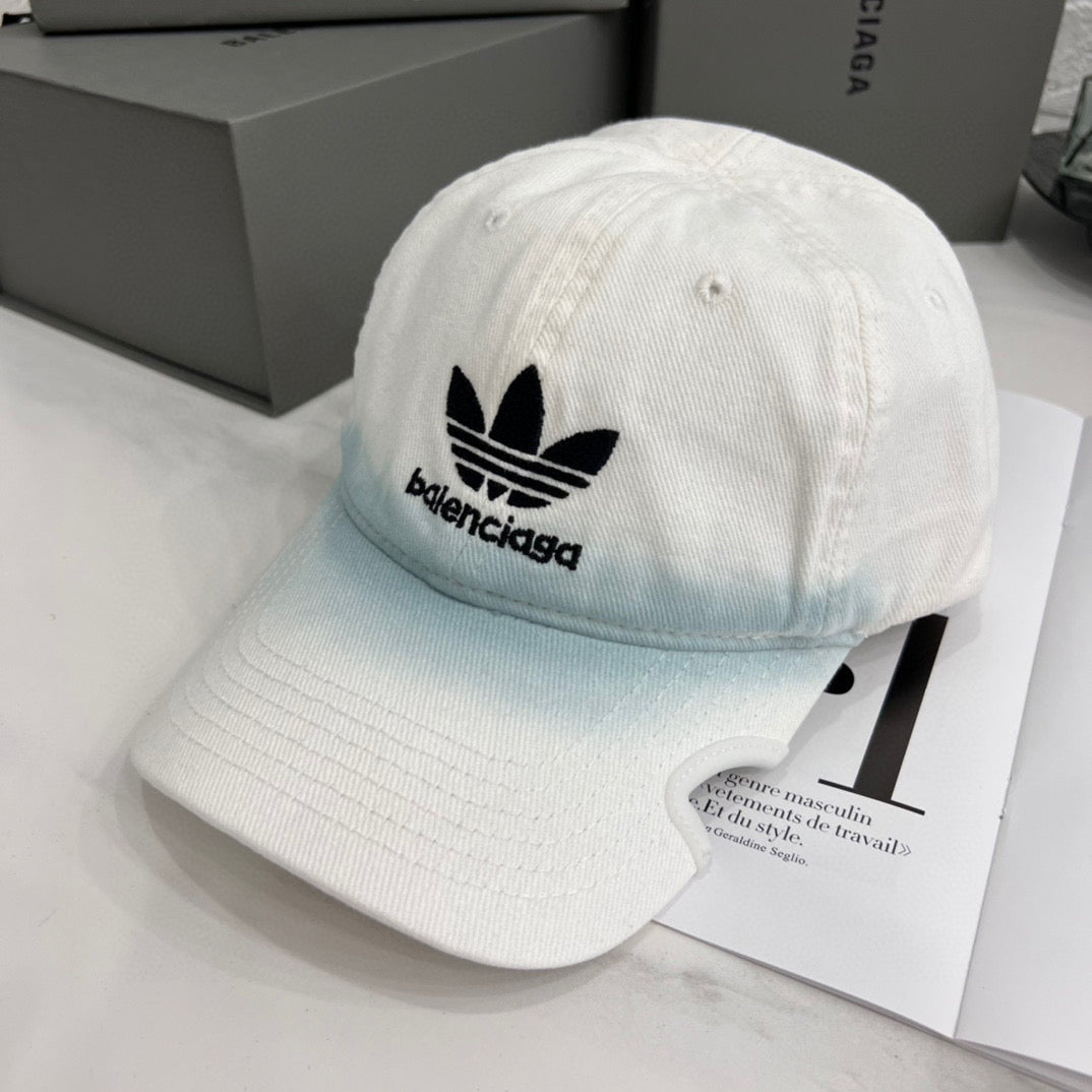 Balenciaga Adidas Cap In Blue Washed Embroidered Label Duck Hat #96243