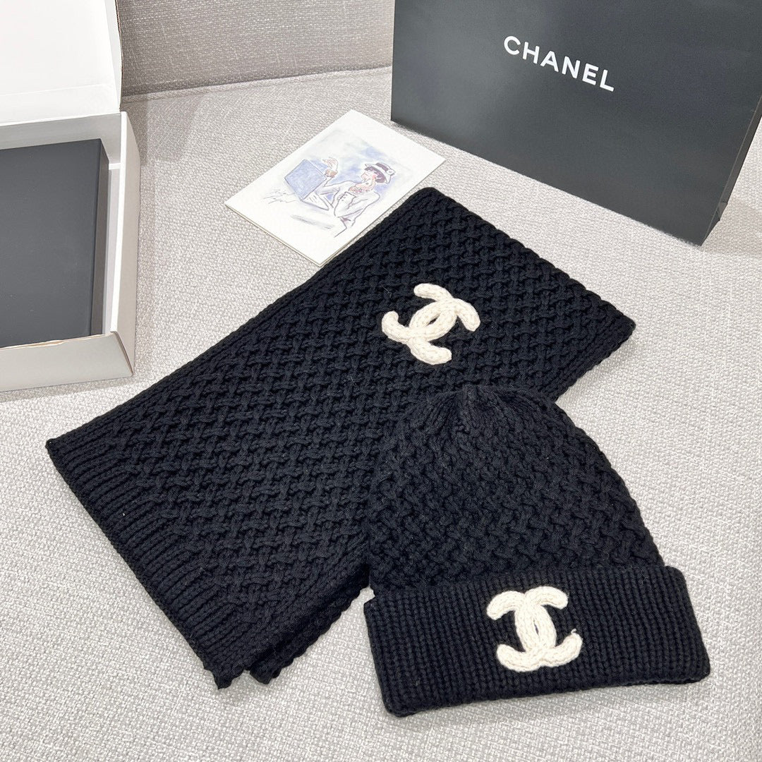 Chanel Knitted Cashmere Scarf Hat #96643