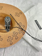 Chrome Hearts Men's And Women's Plain Colored Straw Hat With Cross Leather Logo Cap #77796