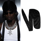 Opium Men's Spring And Summer High Street Trend Hip-hop Hat Playsongs Solid Color Long-tail Tie Hip-hop Turban Hat Head Wrap Hat Ngvp #2488