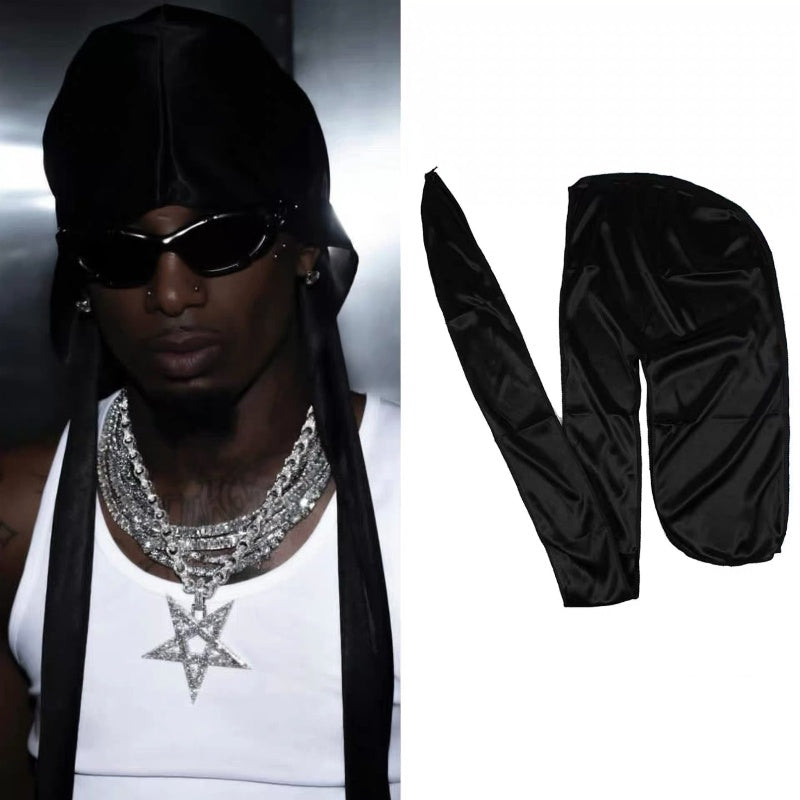 Opium Men's Spring And Summer High Street Trend Hip-hop Hat Playsongs Solid Color Long-tail Tie Hip-hop Turban Hat Head Wrap Hat Ngvp #2488