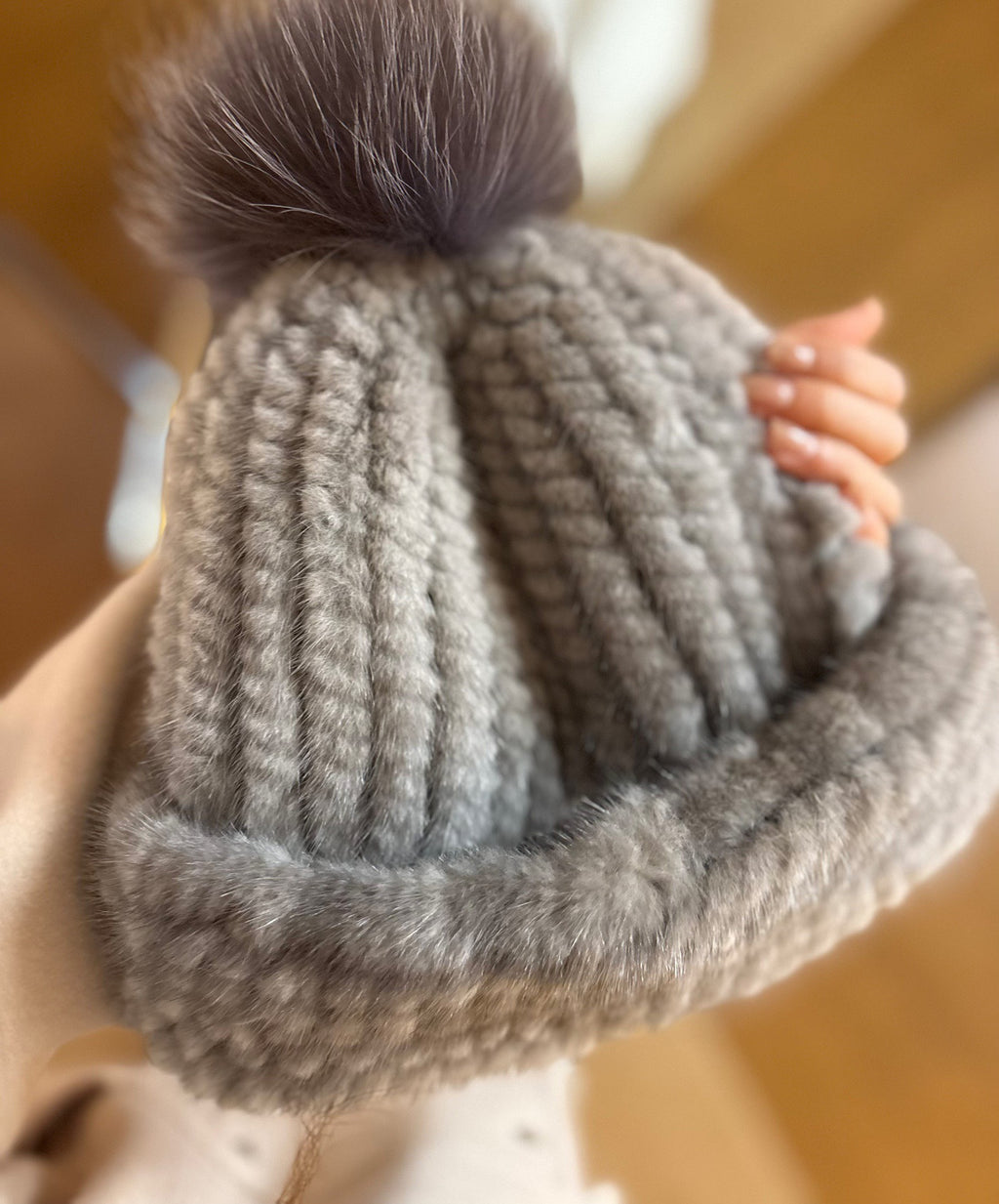 Dior Mink Knitted Patchwork Fur Ball Fur Hat #334275