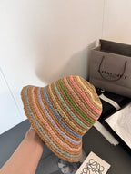 MiuMiu Women's Spring and Summer Rainbow Knit Fisherman's Hat Cap #76551