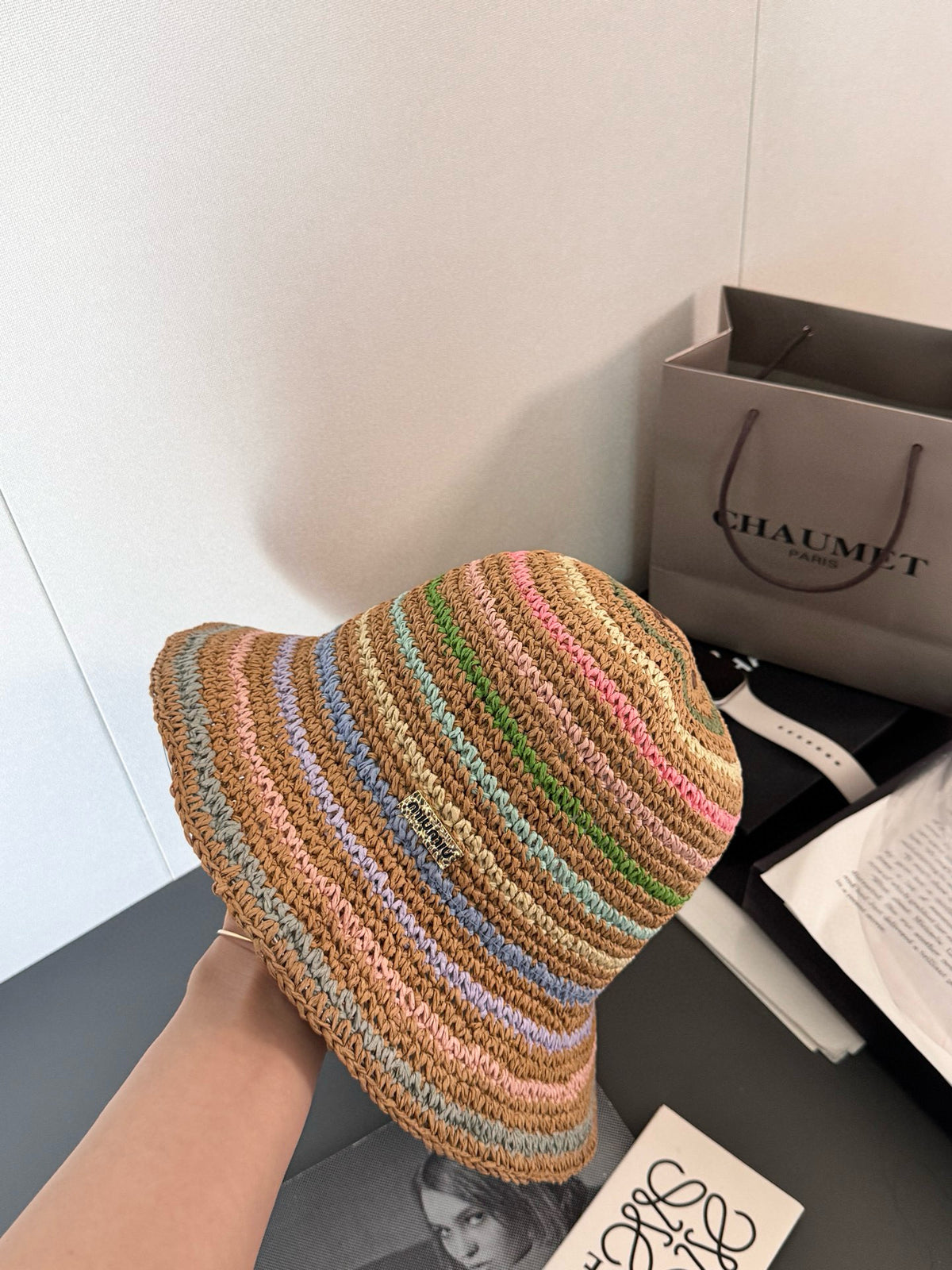 MiuMiu Women's Spring and Summer Rainbow Knit Fisherman's Hat Cap #76551