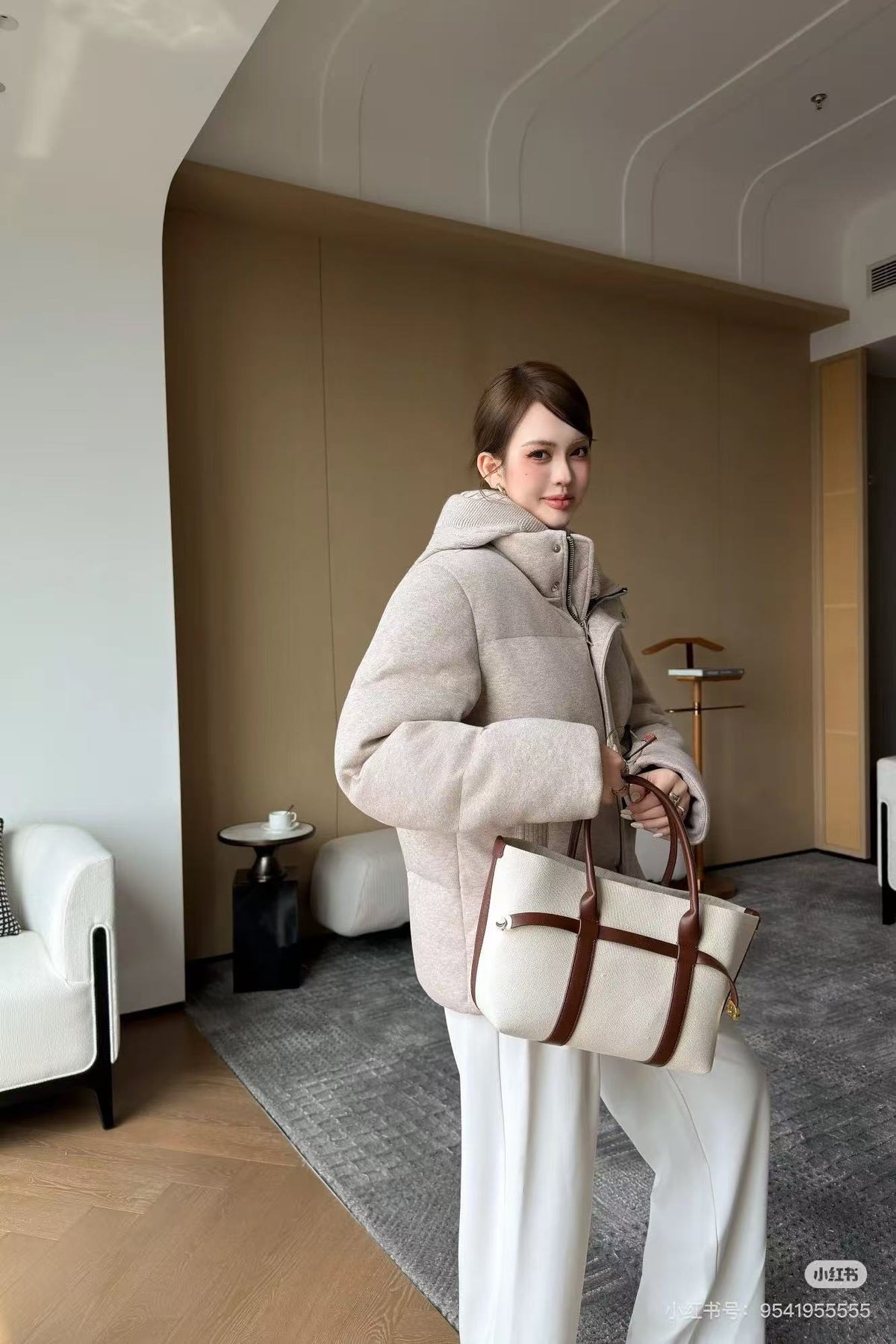 Loro Piana Women's Autumn And Winter Wool Cashmere Goose Down Jacket Soft And Comfortable Removable Hat Zipper Long Sleeve Hooded Jacket Ngvp #2649
