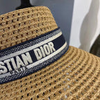 Dior Women's Solid Colour Straw Letter Embroidery Trimmed Strap Fisherman's Hat D-Bobby Wide Brim Hat #76871
