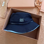 MiuMiu Men's And Women's Spring/summer Fashion Casual Color Block Logo Embroidered Pattern Canvas Patchwork Design Fisherman's Hat Hat Accessories #79399