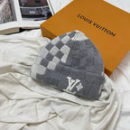 Louis Vuitton Men's and Women's Logo Embroidered Gray Sheep Wool Pom Pom Hat Cap Scarf #73793