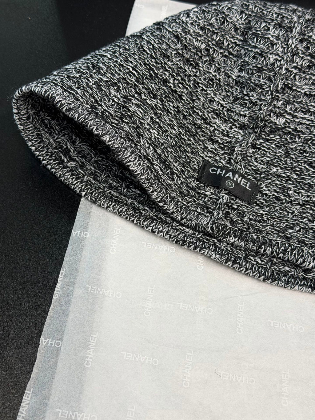 CHANEL Cloche Hat Cotton Mixed Fibers Metal Black White Gold #387336