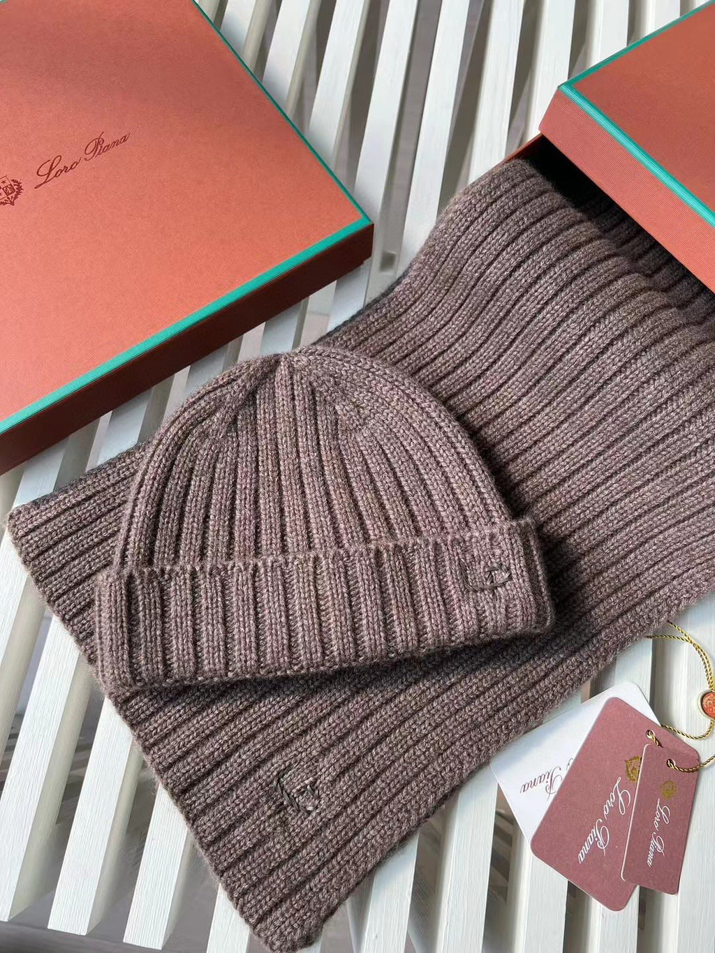 Loro Piana Cashmere Knit Hat Scarf Set #6664