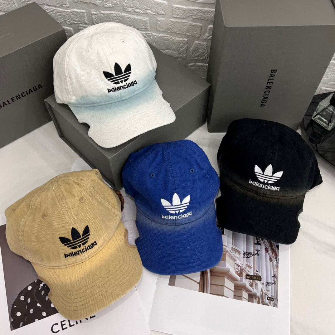 Balenciaga Adidas Cap In Blue Washed Embroidered Label Duck Hat #96243