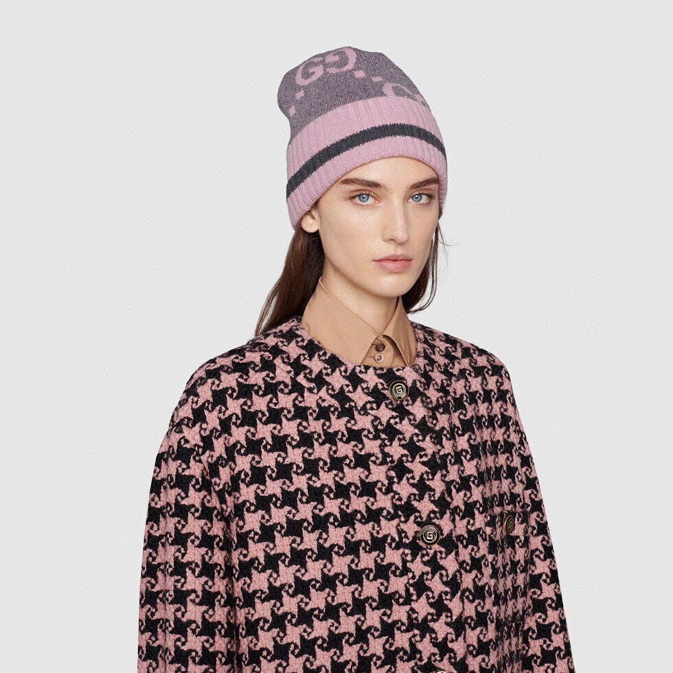 Gucci GG Knit Cashmere Hat Jacquard Tassel Scarf Set Suit #97291