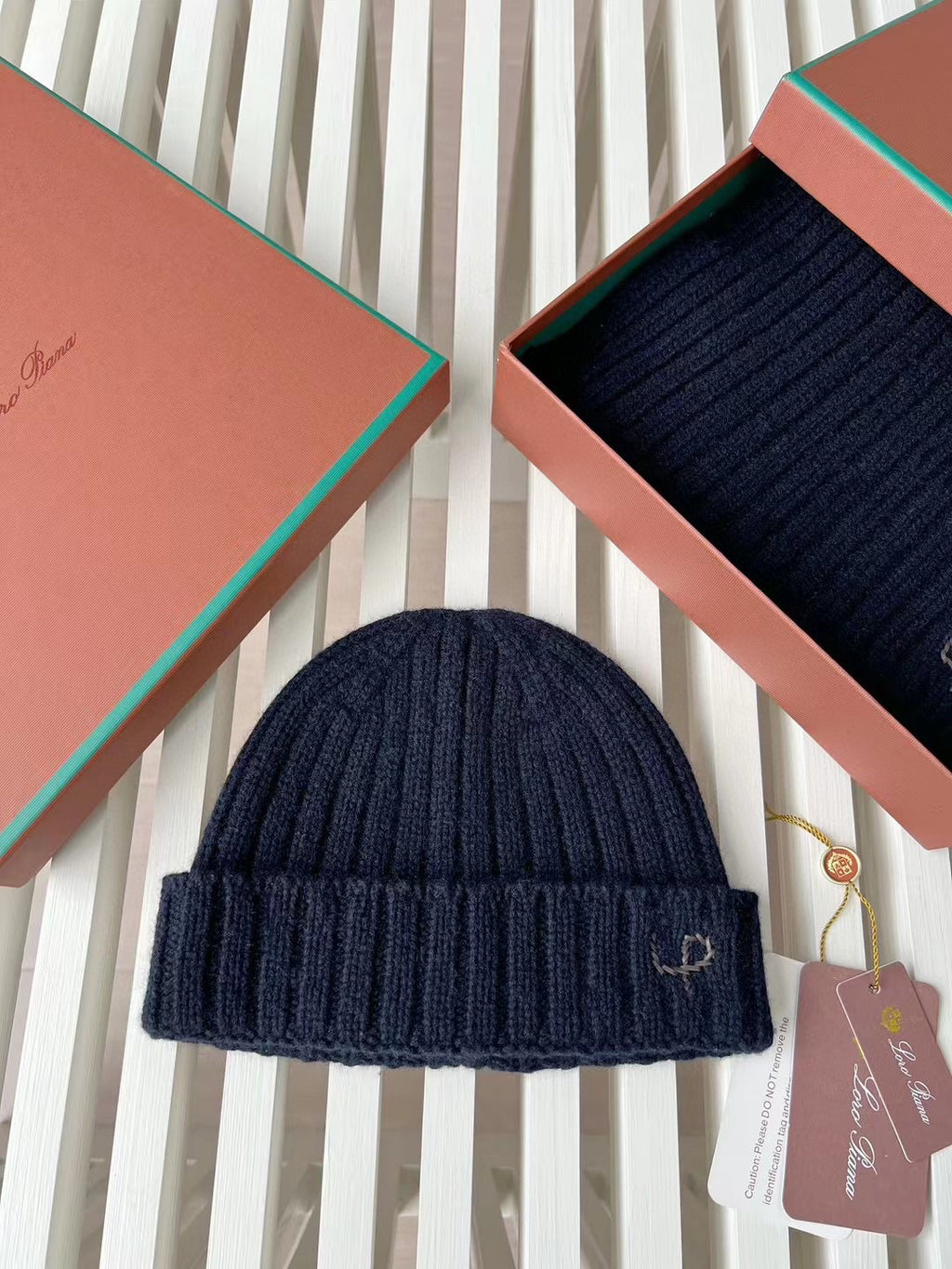 Loro Piana Cashmere Knit Hat Scarf Set #6664