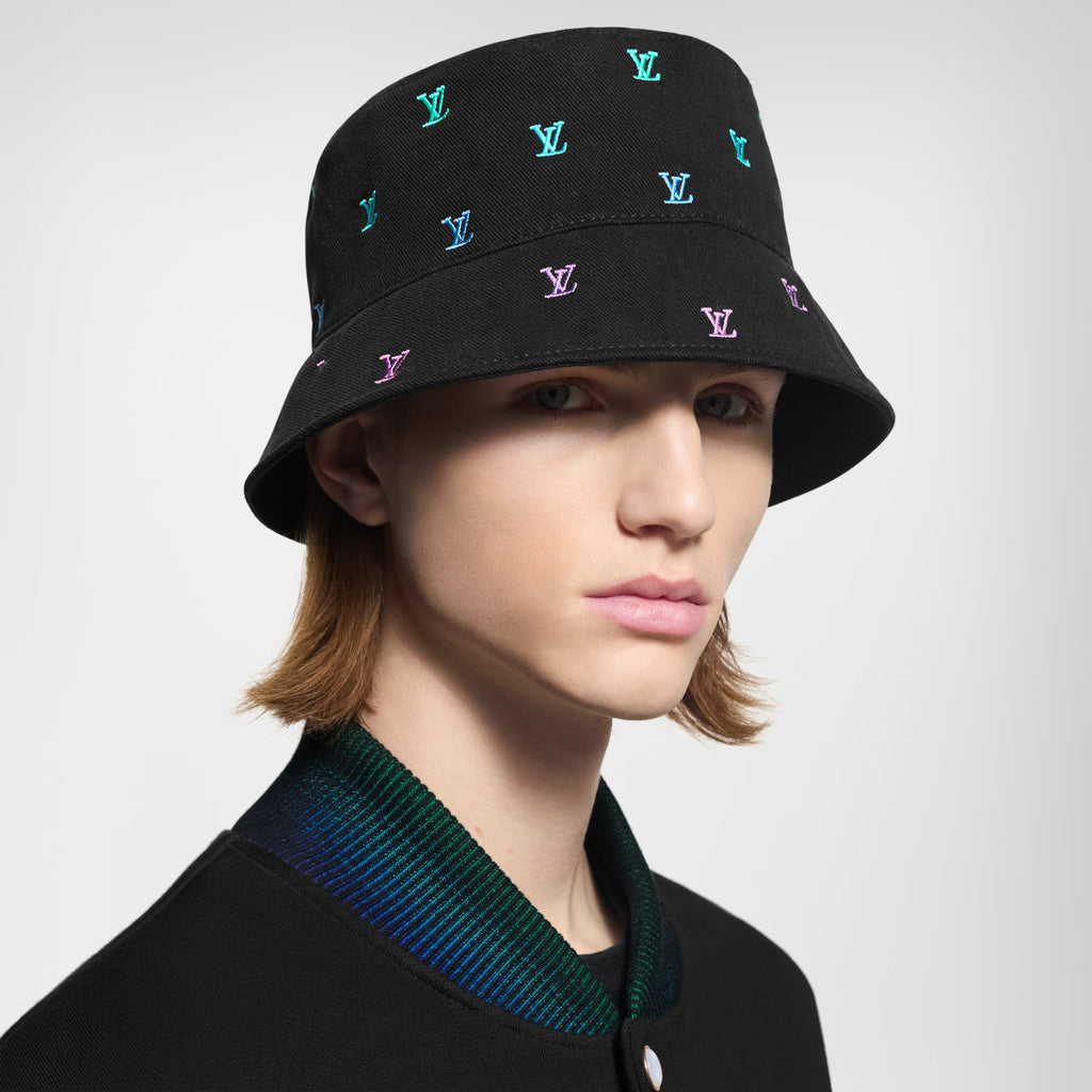 Louis Vuitton Men's LV Blason Shading Denim Embroidered Solid Color Cotton Reversible Fisherman'S Hat #77276