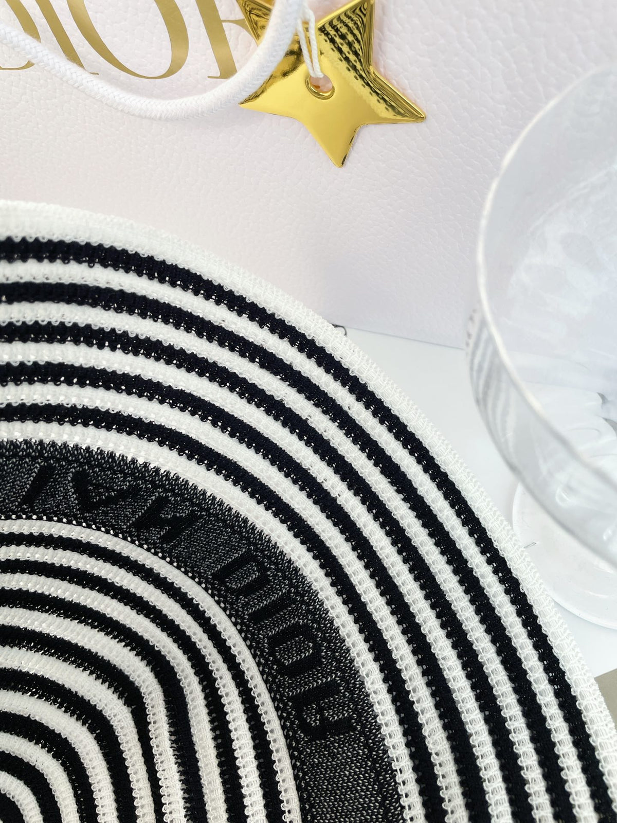 Dior Dioriviera D-Tulipe Women's Black and White Striped Embroidered Letter Printed Cotton Fisherman's Hat Cap #72552