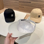 Chanel Men's and Women's Solid Color Embroidered Logo Cotton Duck Hat Cap #75368