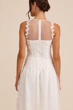 Bina White Embroidered Sleeveless Midi Dress