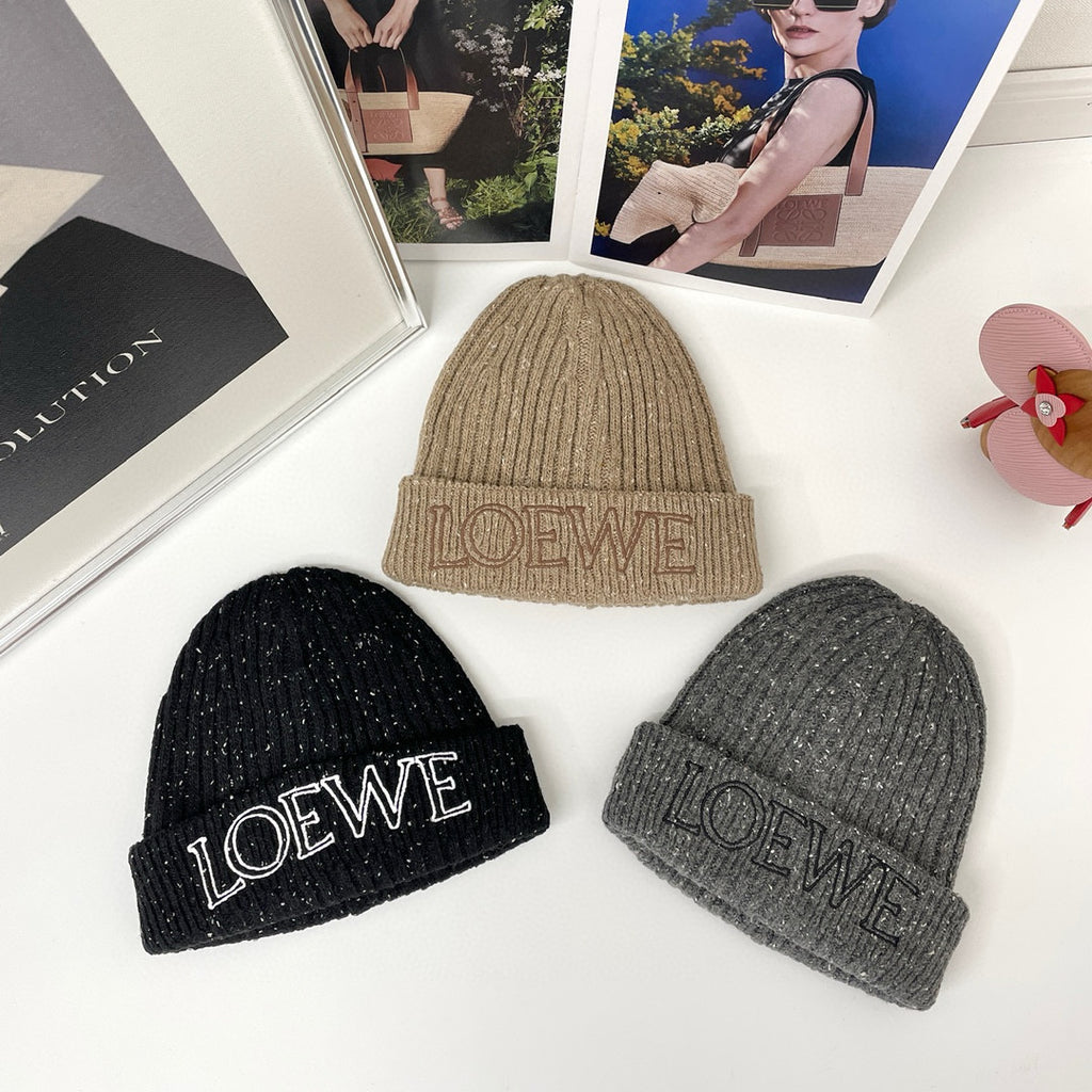 Loewe Men's and Women's Logo Letter Embroidered Ribbed Knit Fleece Cap Hat #97697