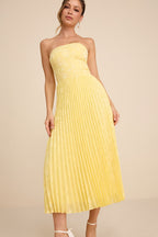 Perfectly Stunning Yellow Jacquard Strapless Midi Dress