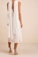 Laubrey White Floral Jacquard Midi Dress and Scarf Set