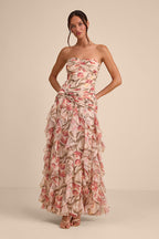 Danna Cream Multi Floral Ruffled Maxi Dress