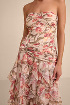 Danna Cream Multi Floral Ruffled Maxi Dress