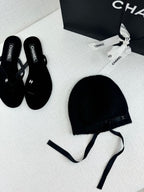 Chanel Women's Fall/Winter Black Floppy Knit Hat Cap #72794