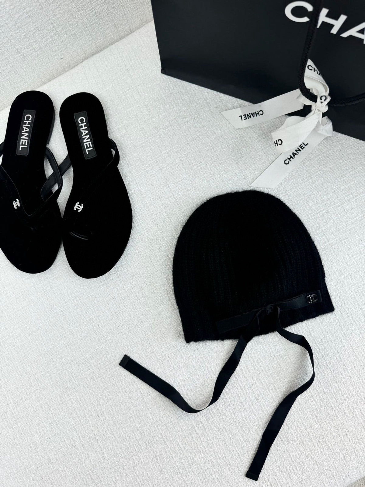 Chanel Women's Fall/Winter Black Floppy Knit Hat Cap #72794